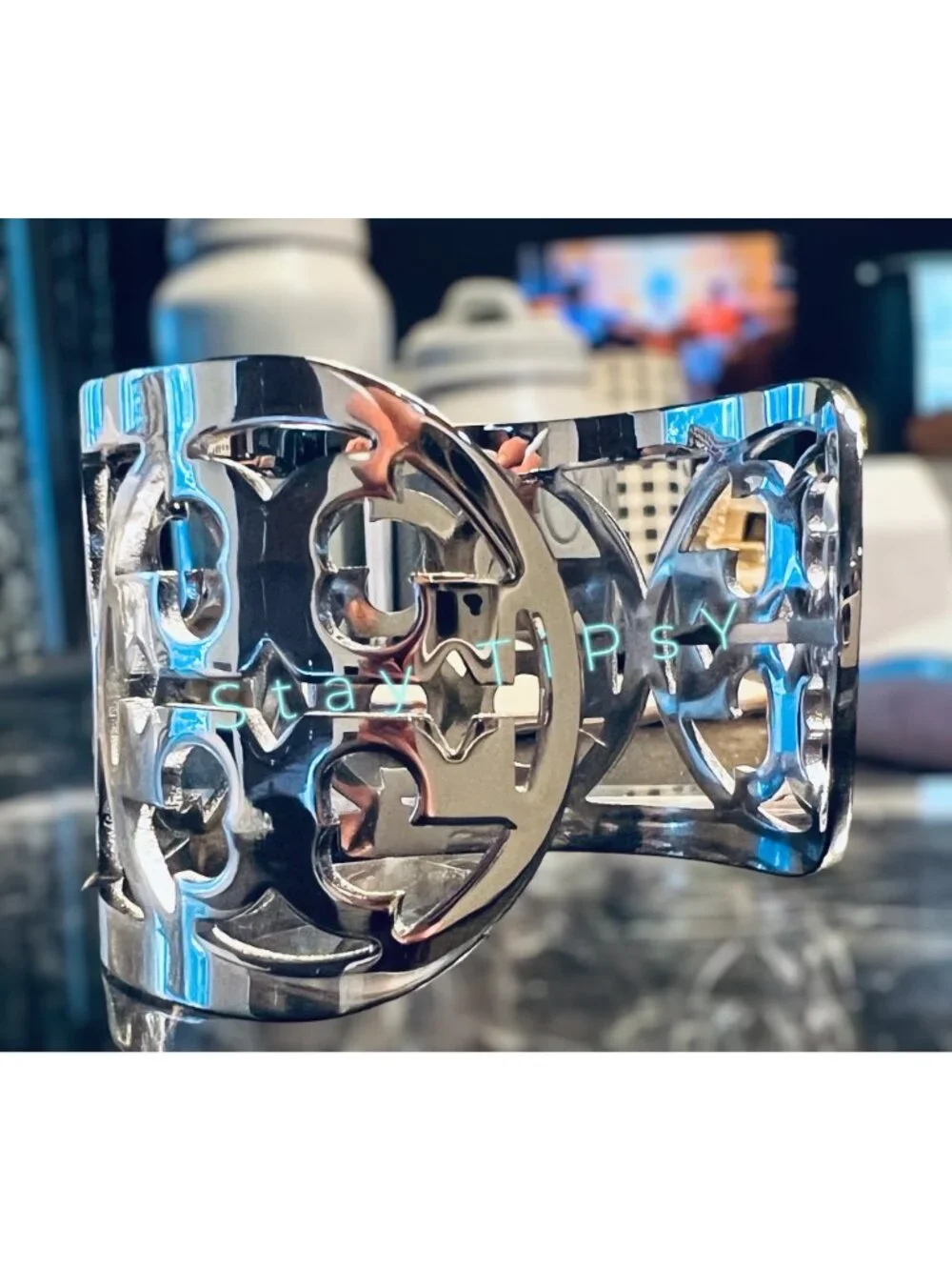 Tory Burch Silver Miller Logo Bangle Bracelet